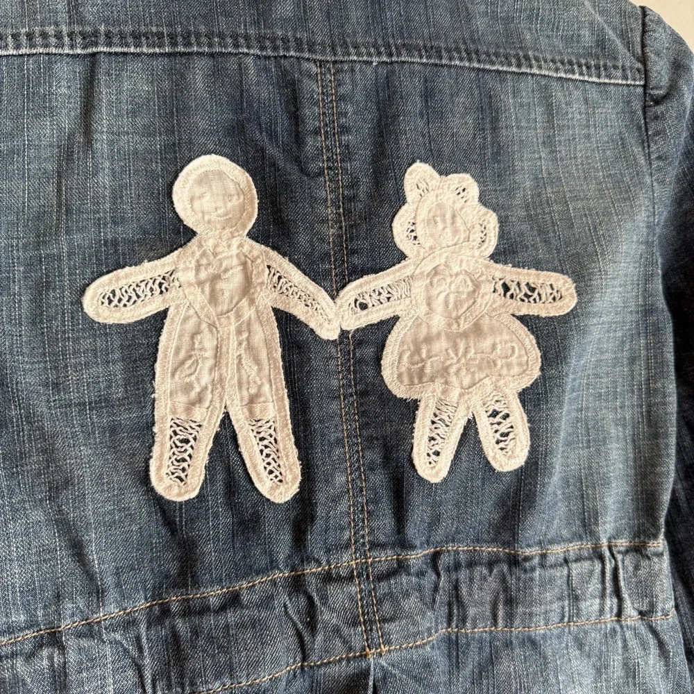 DKNY Vintage Cropped Denim Jacket Embroidered Y2K Grunge Emo Women’s Size XS - Picture 9 of 12